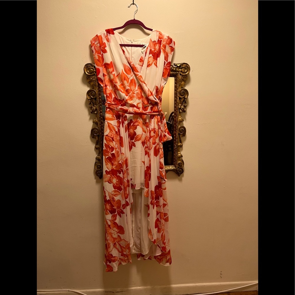 Elsa j short dress with cap sleeves sz 12 high low